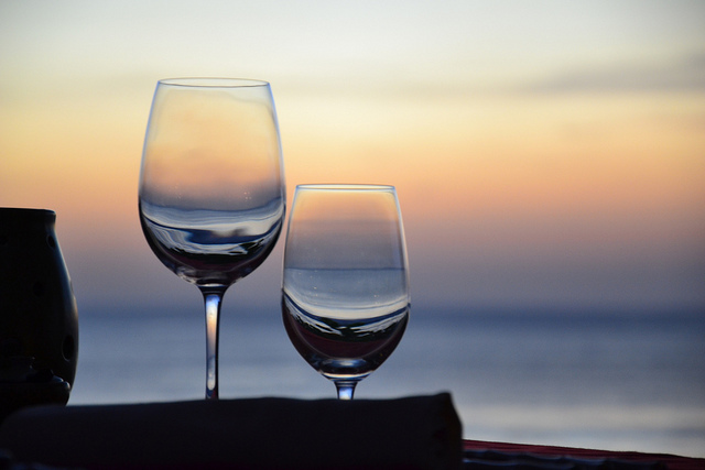 Wine glasses at a Bali beach