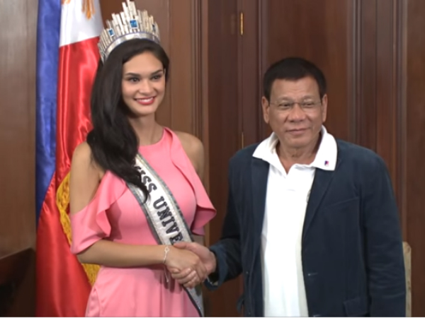 Miss Universe 2015 Pia Wurtzbach and President Rodrigo Duterte. FILE PHOTO