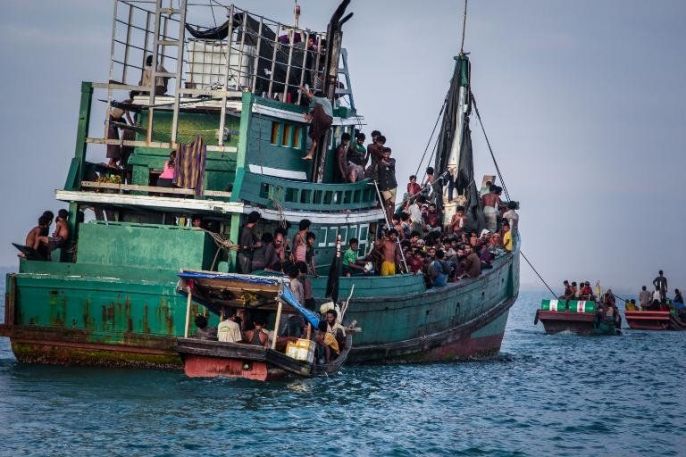Rohingya migrants on a boat off the coast of Indonesia’s East Aceh district before being rescued on May 20, 2015. File Photo: AFP