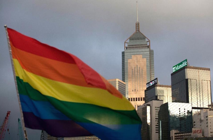 A rainbow flag flies in Hong Kong. Photo via AFP.