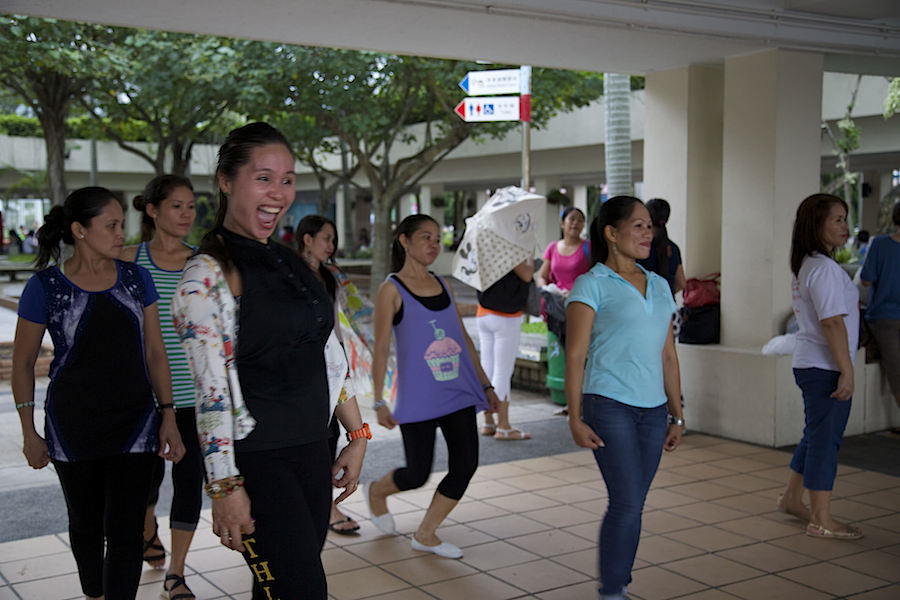 Domestic helpers dancing during a day off in Central. Photo (for illustration): Myriam Tsen-Kung/Coconuts Media