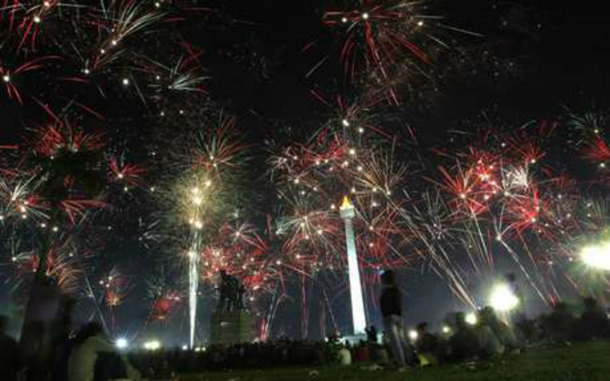 NYE celebration fireworks in Jakarta