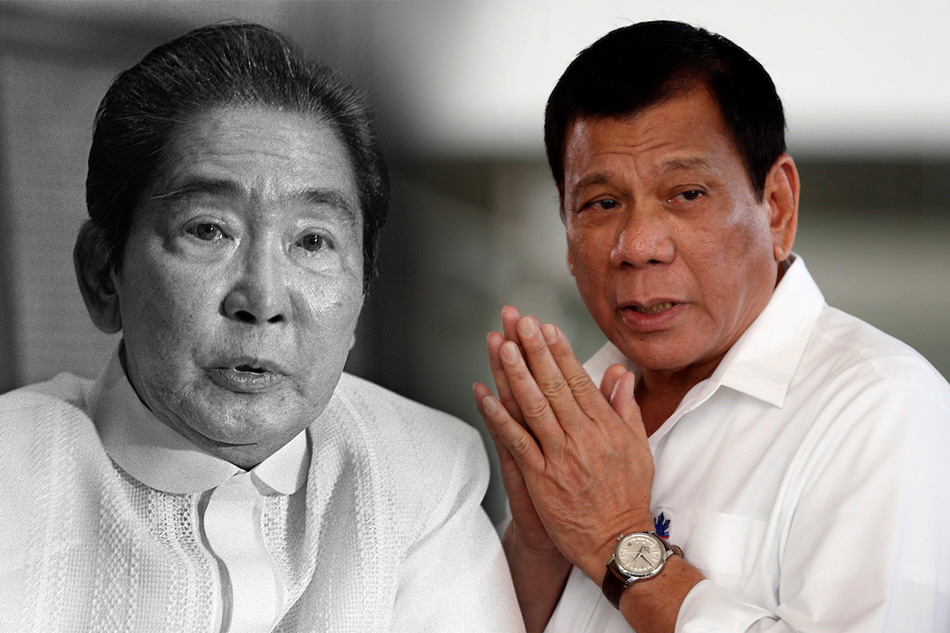 The late dictator Ferdinand E. Marcos (left) and incumbent president Rodrigo Duterte. FILE PHOTO