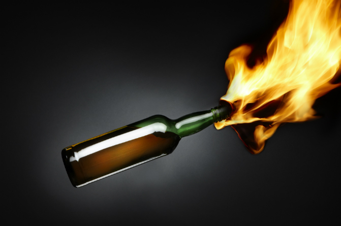 Photo illustration. A device that appeared to be a molotov cocktail was found at the home of KPK Deputy Chairman Laode M. Syarif in Jakarta this morning. Photo: Wikimedia Commons.
