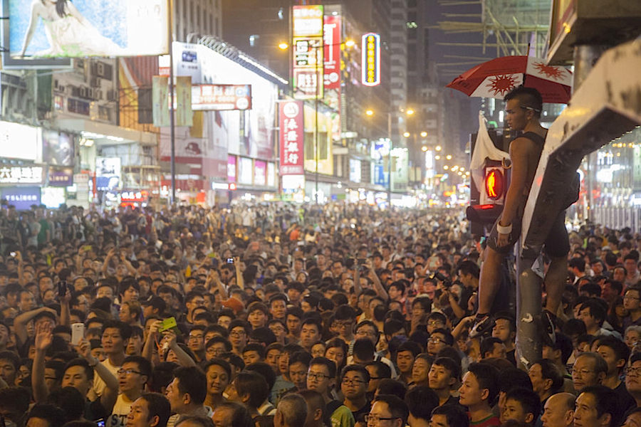 Crowds of protesters gathered in Mong Kok during the mass Occupy rallies, which called for genuine universal suffrage, in 2014. File photo: Alexander Hotz, Coconuts Media