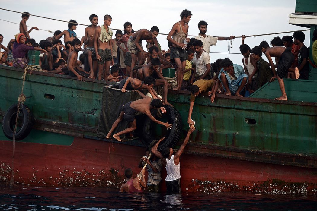 Rohingya Muslim refugees in boats. AFP FILE PHOTO