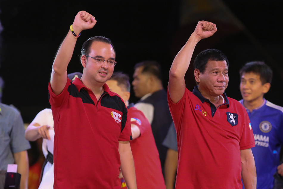 President Rody Duterte during his campaign with running mate Alan Peter Cayetano (left). PHOTO: ABS-CBN News/Fernando G. Sepe Jr.