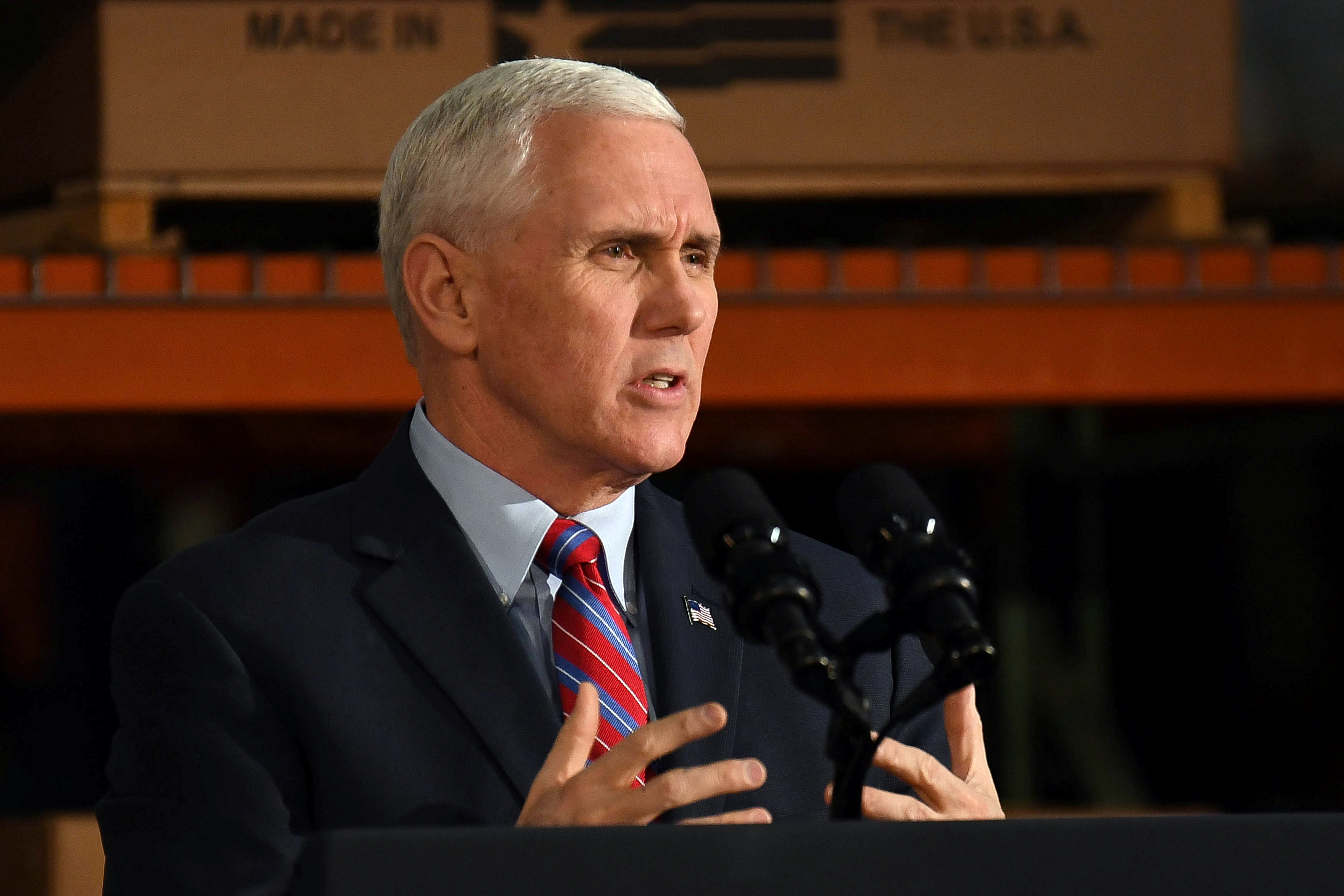 U.S. Vice President Mike Pence speaks  about the American Health Care Act during a visit to the Harshaw-Trane Parts and Distribution Center in Louisville, Kentucky, U.S., March 11, 2017.  REUTERS/Bryan Woolston