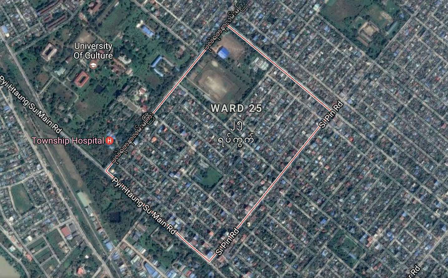 Google Earth map of Ward 25, South Dagon Township, Yangon.