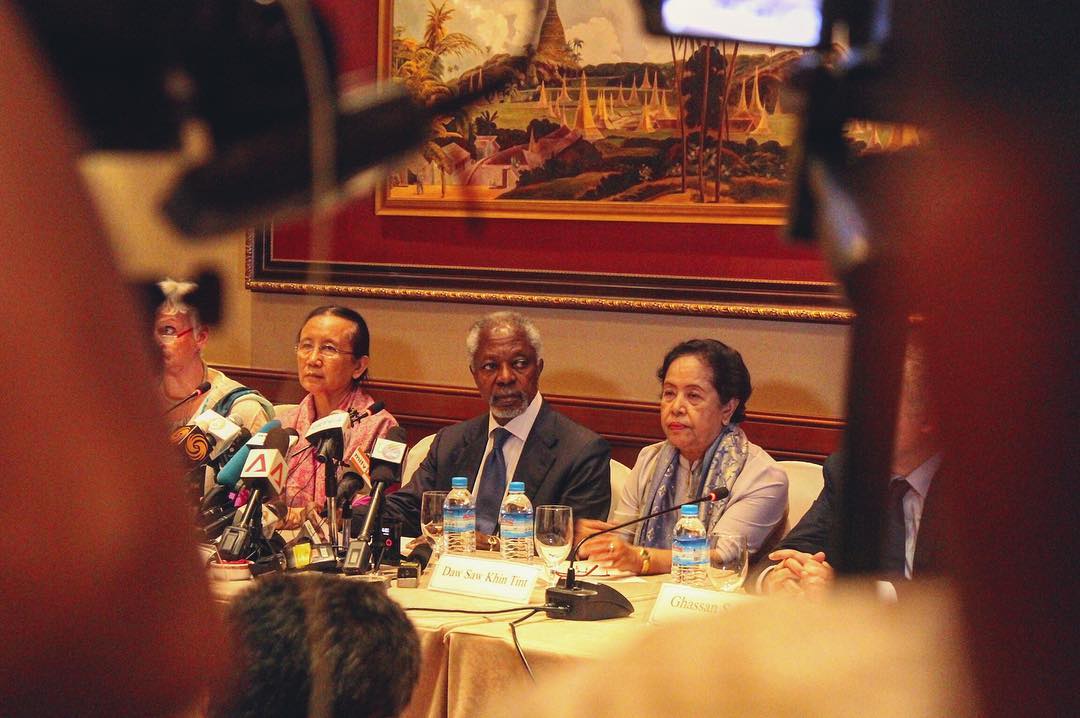 Kofi Annan appears at a press conference hosted by the Advisory Commission in Yangon. Photo: Jacob Goldberg