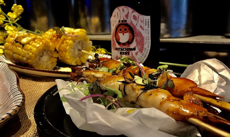 Just a sampler of what’s to come: Miso corn, Hitachino Nest beer, and skewers. Mmmm.