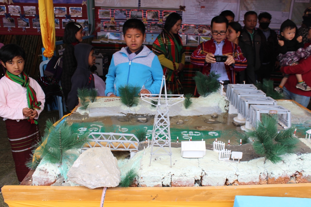 An exhibit highlighting infrastructure development at the Chin National Day festival in Falam in late February. Photo: Jacob Goldberg