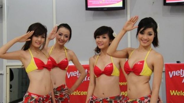 Vietjet Air flight attendants donning their bikini uniforms. Photo: Vietjet Air