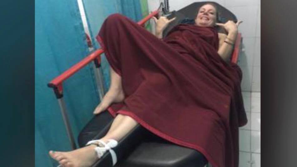 Australian woman Renee Cunningham getting treated for her alleged snake bite in an Ubud hospital.