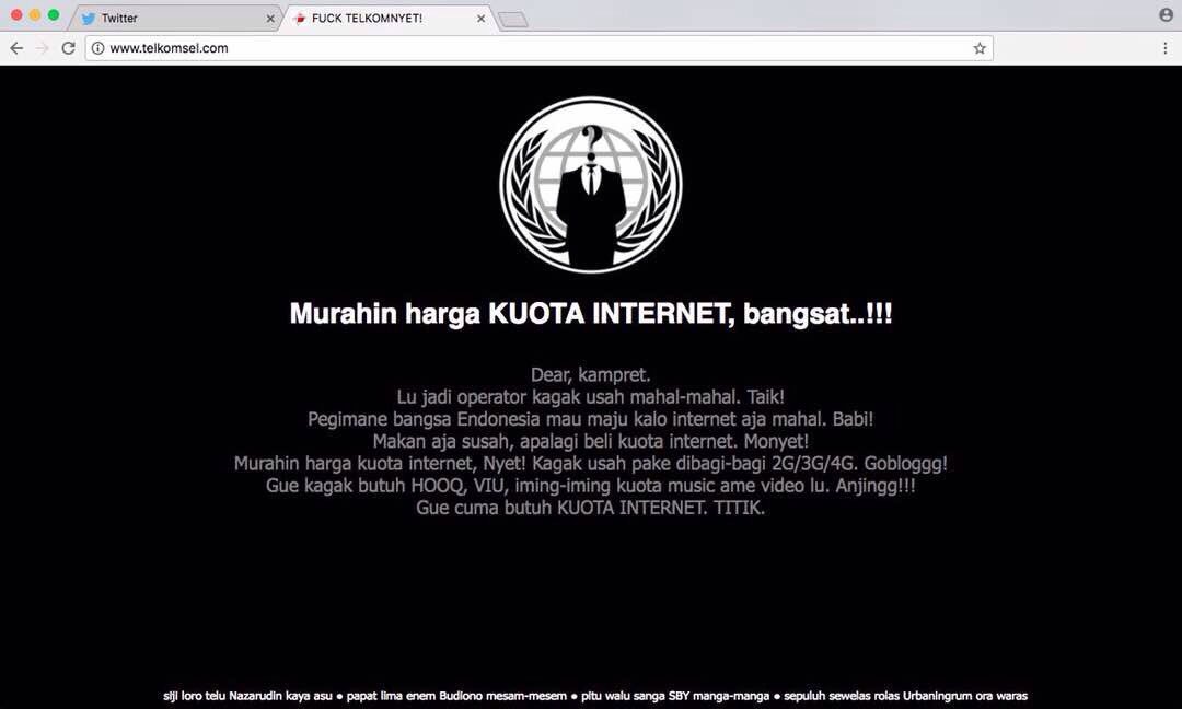 Telkomsel website hacked and defaced. Photo: Twitter