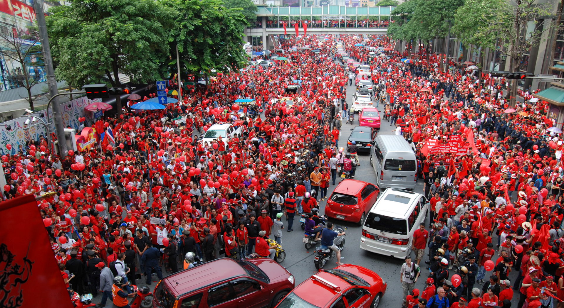 A ‘red shirt’ protest in 2010 at Bangkok’s Ratchaprasong intersection.
