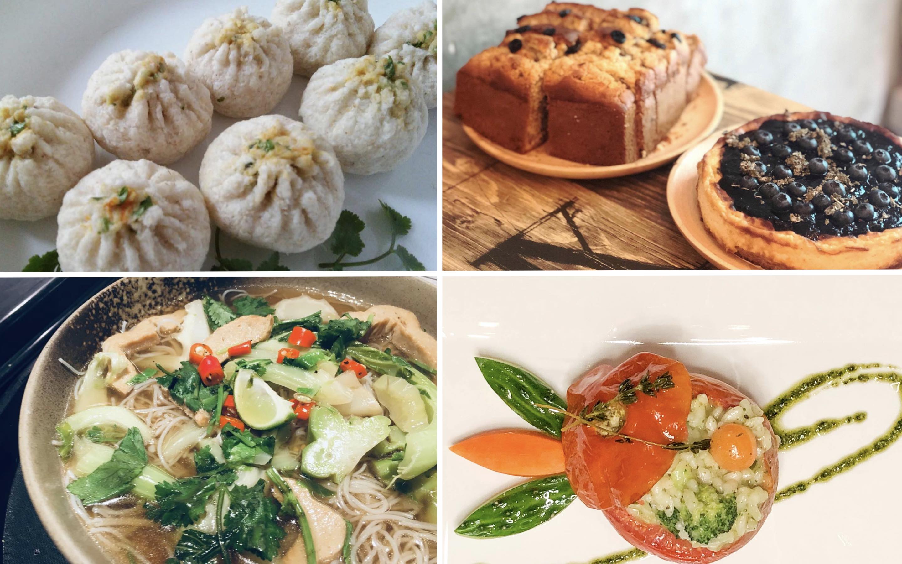 (Clockwise from left) A selection of vegetarian and vegan dishes from Greenwoods Raw Cafe, Ohms, LockCha, and Grassroots Pantry. Photos via Facebook and Instagram.