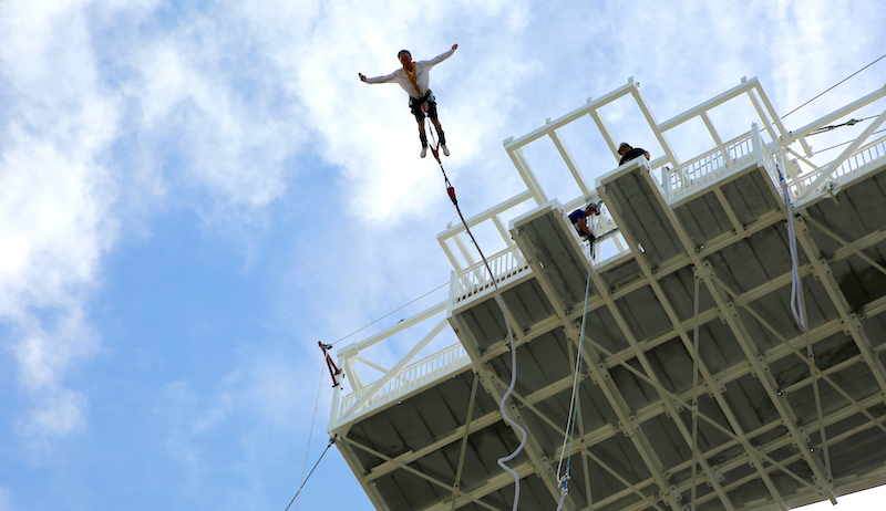 AJ Hackett jumps off the bungy tower. Photo: AJ Hackett Sentosa
