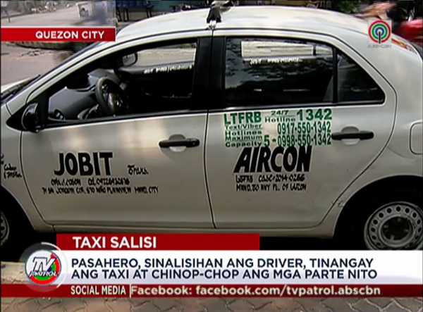 According to the taxi operator, the vehicle is now of no use to her. PHOTO: Screengrab from ABS-CBN News
