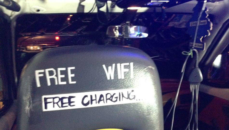 Free WiFi offered on board a passenger jeepney in Cebu. Photo by ABS-CBNNews