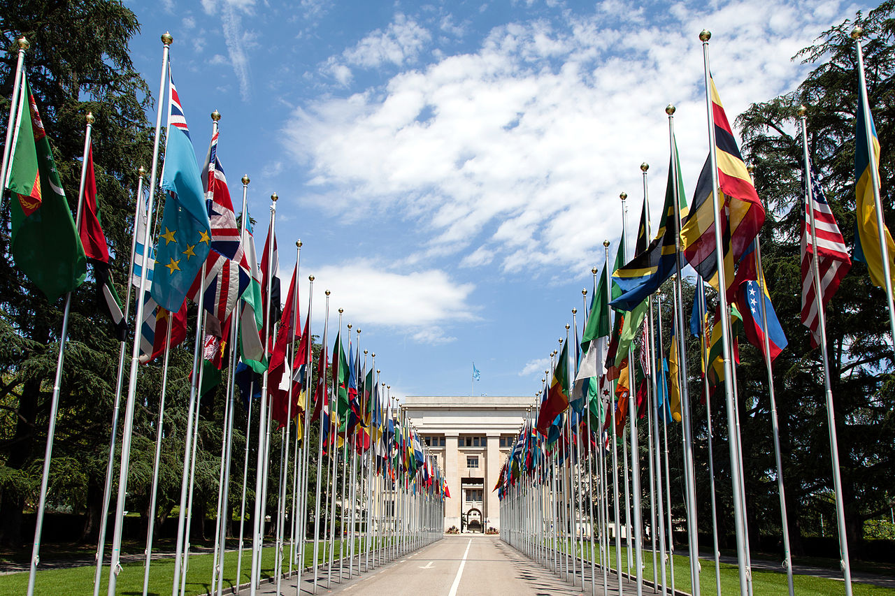 The Allée des Nations in front of the Palace of Nations (United Nations Office at Geneva). PHOTO: Wikimedia Commons/Tom Page