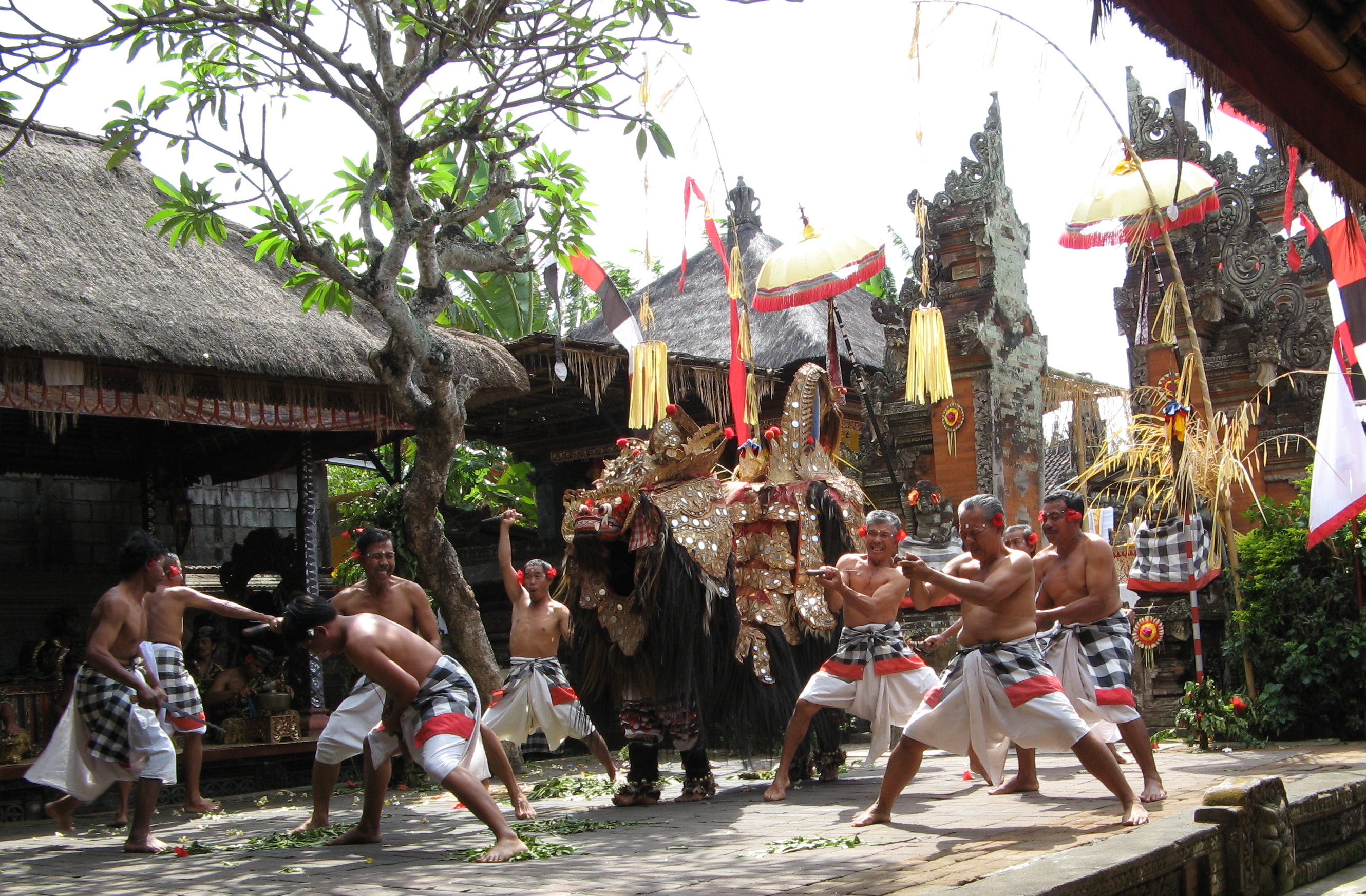 A barong dance, where Balinese men stab themselves while under trance. Photo: Wikimedia Commons