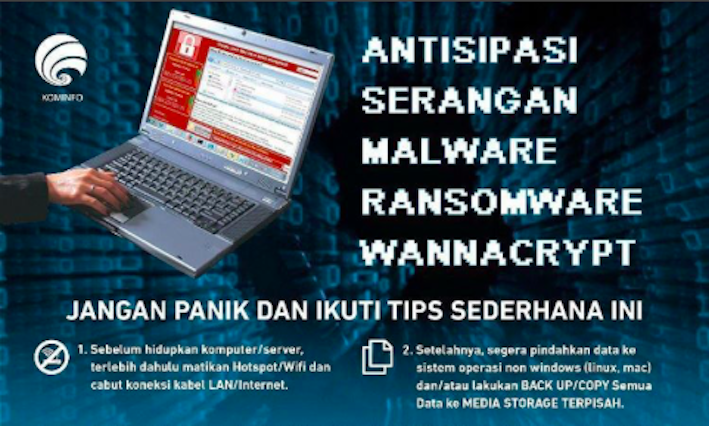 Indonesian IT Ministry’s guide on how to prevent WannaCry ransomware attack. Photo: Instagram/@kemenkominfo
