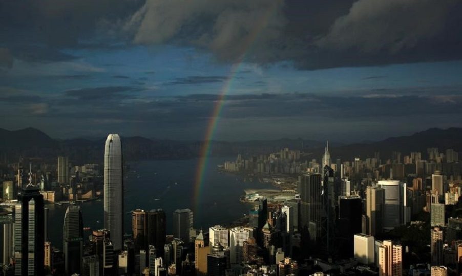 A rainbow arches over Hong Kong’s Victoria Harbour June 19, 2012. File photo: Bobby Yip/Reuters