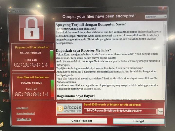 Screenshot of the ransomware UI. Photo: @ilhamnegara / Twitter