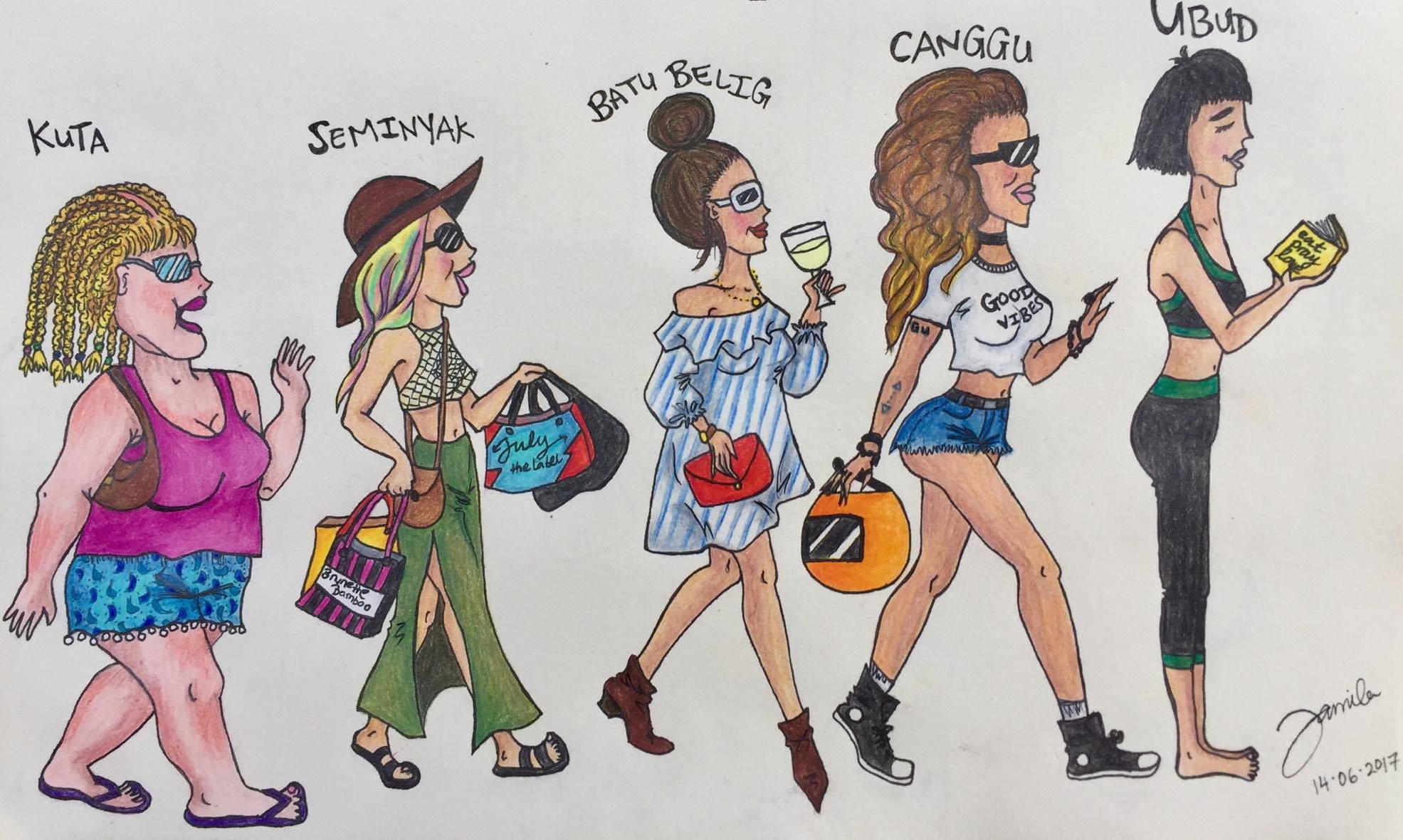 After the popularity of her original sketch, the artist decided to follow up with ‘The Evolution of Bali’, ladies edition. Drawing by Mila Gerber
