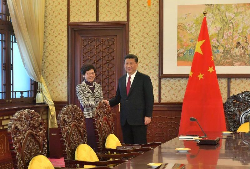 Chief Executive-elect Carrie Lam meeting with President Xi Jinping in Beijing in April 2017. Photo supplied by Hong Kong Government