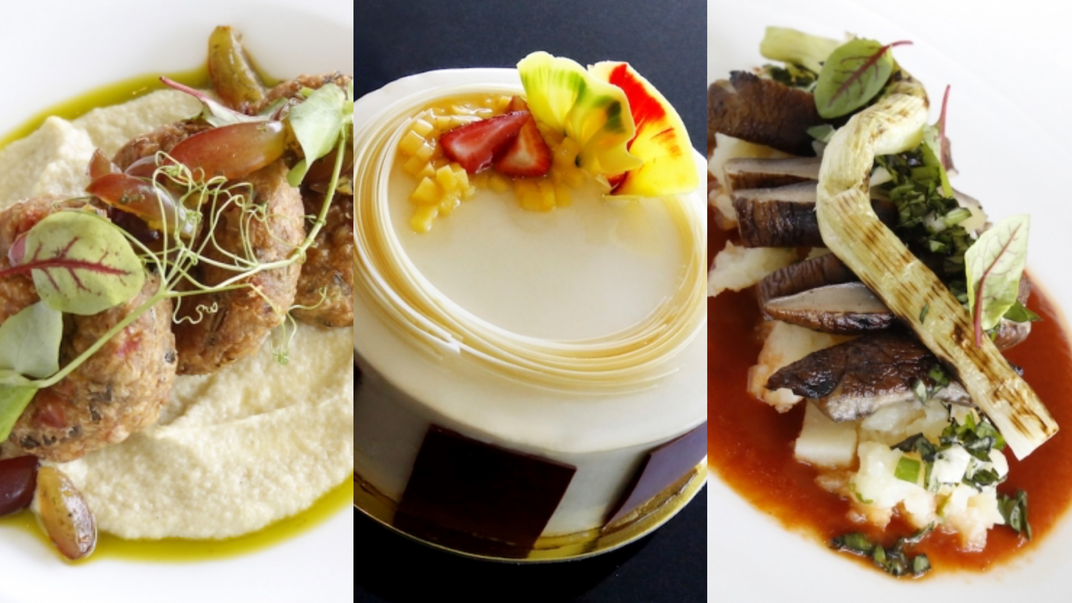 You won’t believe these dishes are actually good for you: (L-R) Chickpea Falafel, Mango Almond Cake, and Grilled Mushroom and Leeks. PHOTOS: Marriott Manila