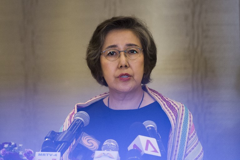Yanghee Lee, the United Nations Special Rapporteur on the situation of human rights in Myanmar, speaks during a press conference in Yangon on July 21, 2017.
AFP PHOTO / YE AUNG THU