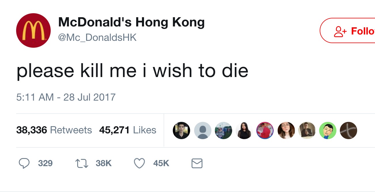 Disturbing tweets from an alleged McDonald’s HK Twitter account
