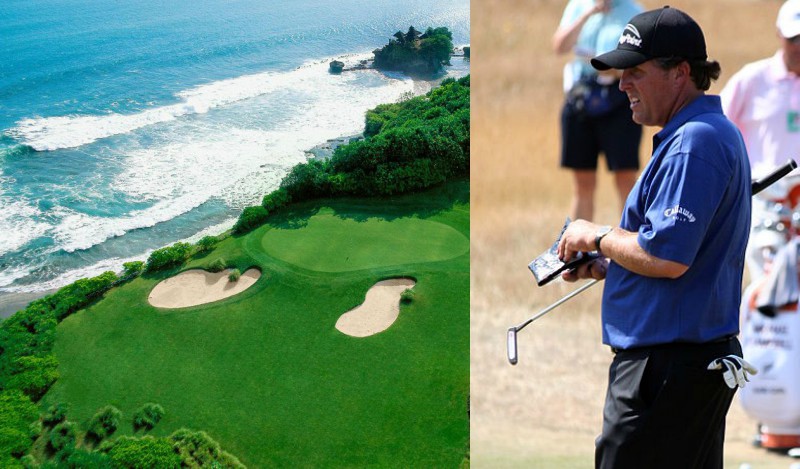 Phil Mickelson has been selected to redesign the 18-hole course at the future Trump International Golf Club in Bali. Photos: MNC Group (L), Wikimedia Commons (R).