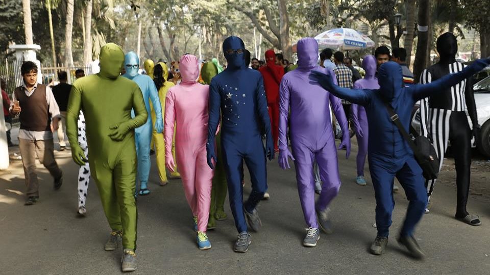 You can borrow a Zentai suit like these and walk around Taman Ismail Marzuki this Sunday afternoon. If you want to. For some reason. Photo: Zentai Art Project / Facebook