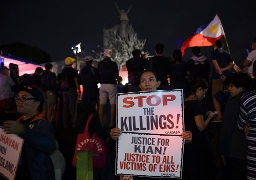 Protestors rally against extrajudicial killings in the Philippines. Photo by AFP