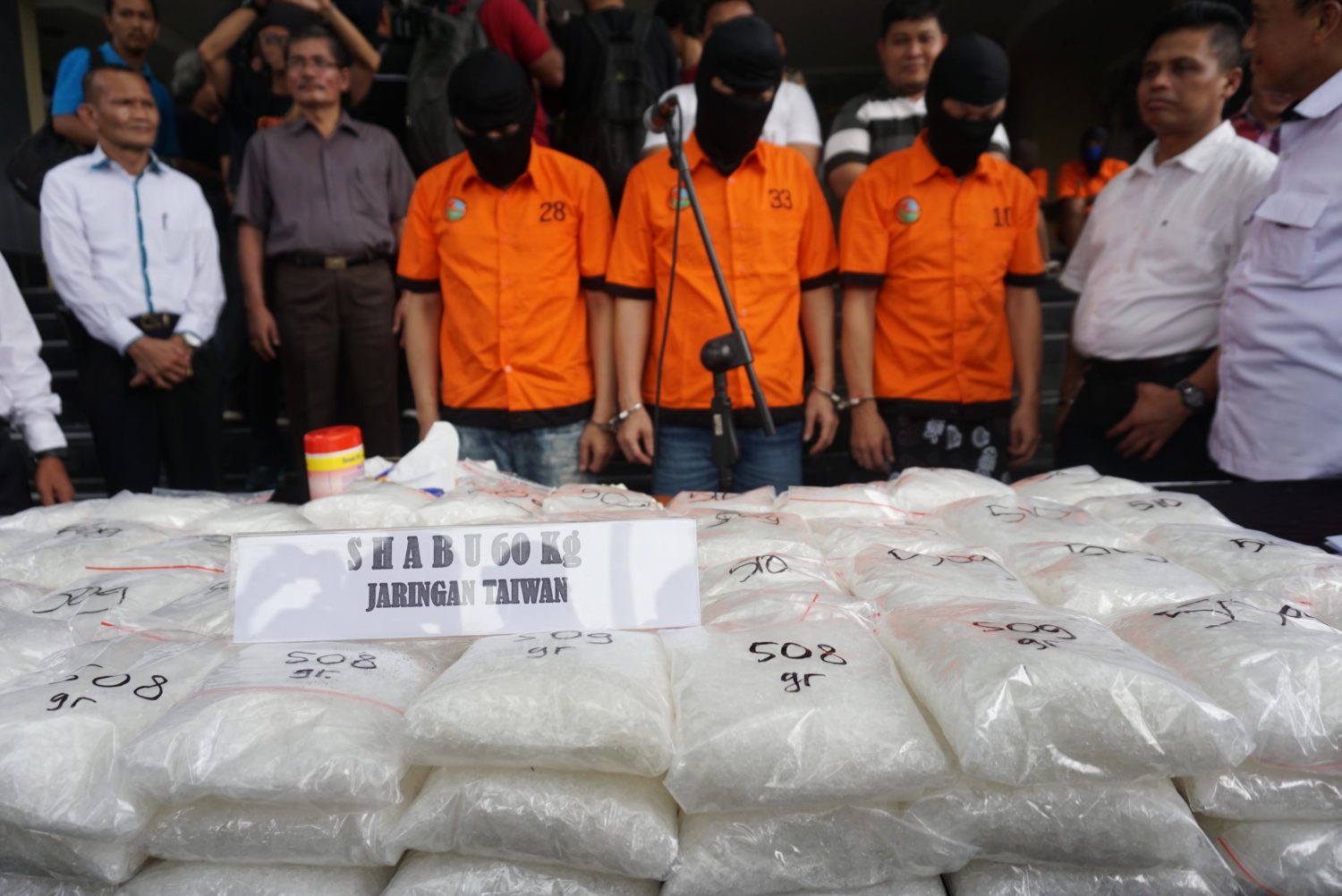Fears about a drug emergency in Indonesia have re-emerged following a record seizure of one tonne of crystal methamphetamine in July. This photo is of a 2016 seizure. Photo by Teresia May for Antara.