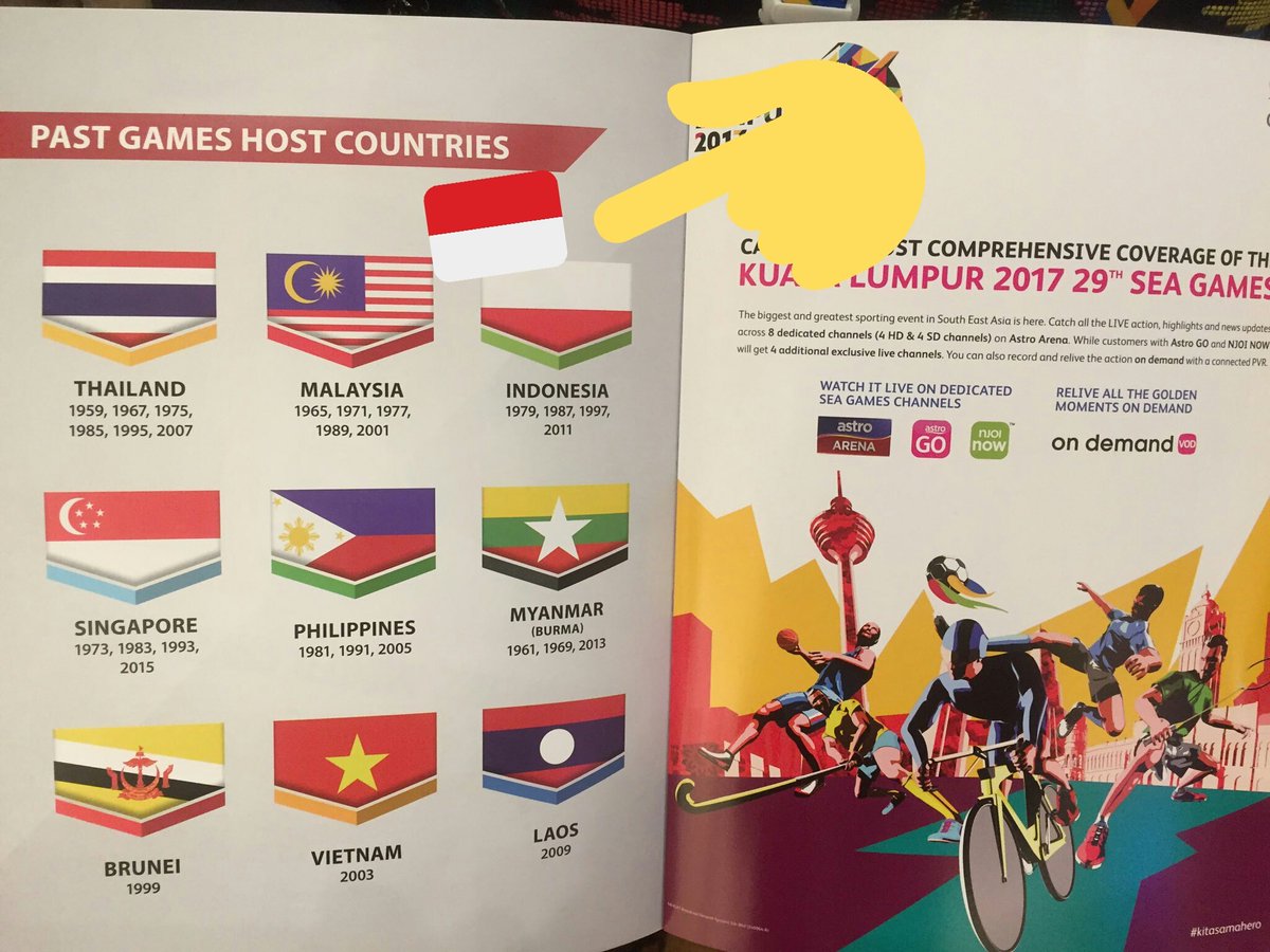 The Indonesian flag printed upside down in an official guide book to the 2017 SEA Games in Kuala Lumpur, Malaysia.