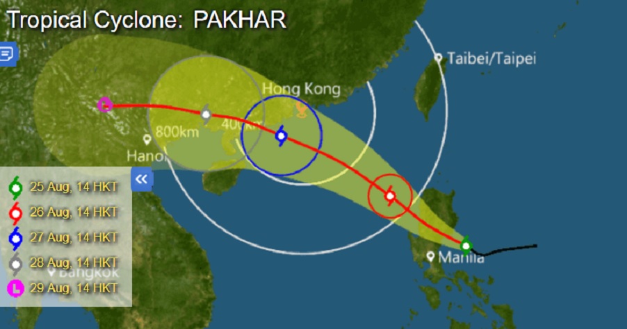Tropical Storm Pakhar is expected to draw nearest to Hong Kong on Sunday. Photo: HKO