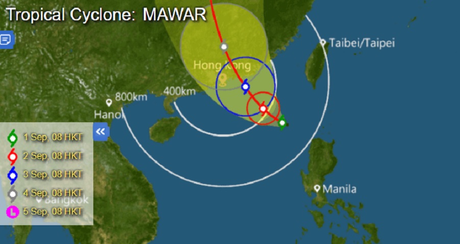 Mawar, currently a tropical cyclone, is expected to be the closest to Hong Kong this Sunday. Photo: HKO