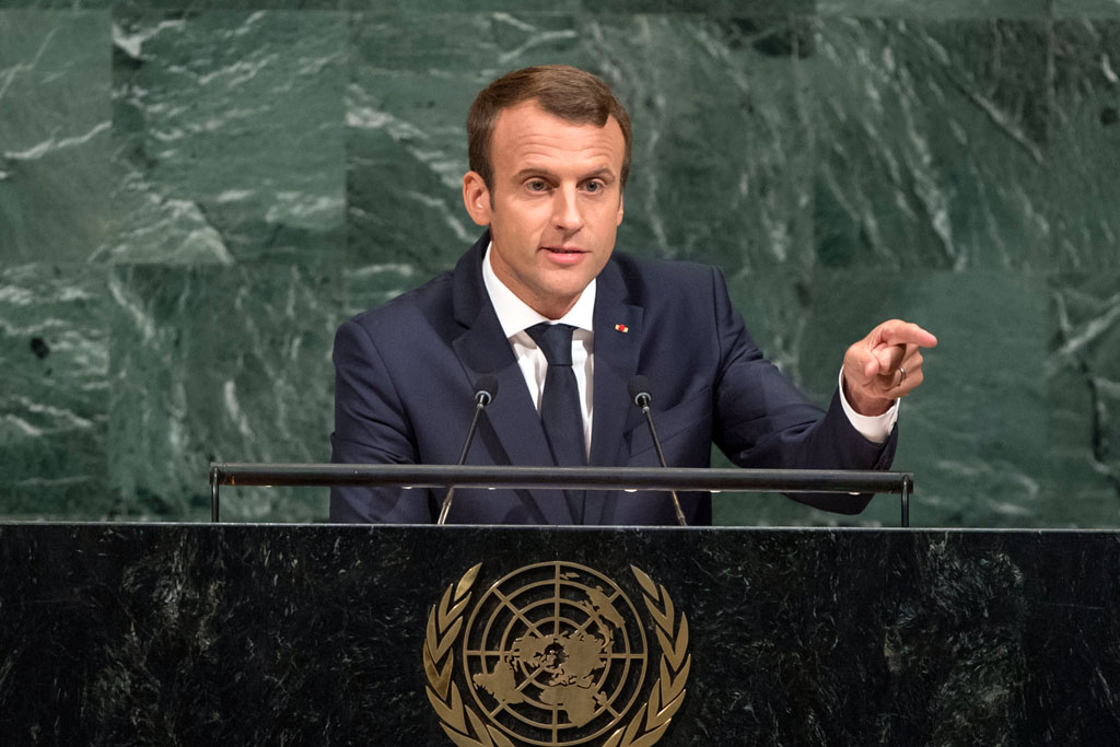 President Emmanuel Macron of France addresses the General Assembly’s annual general debate in 2017. Photo: UN / Cia Pak