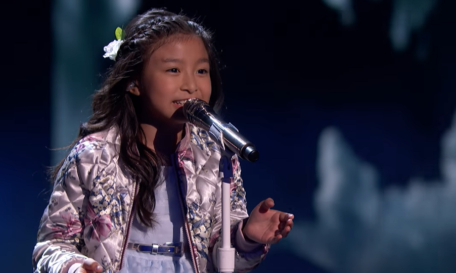 Celine Tam singing “How Far I’ll Go” from the Moana soundtrack during the America’s Got Talent semifinals. Screenshot: America’s Got Talent via Youtube