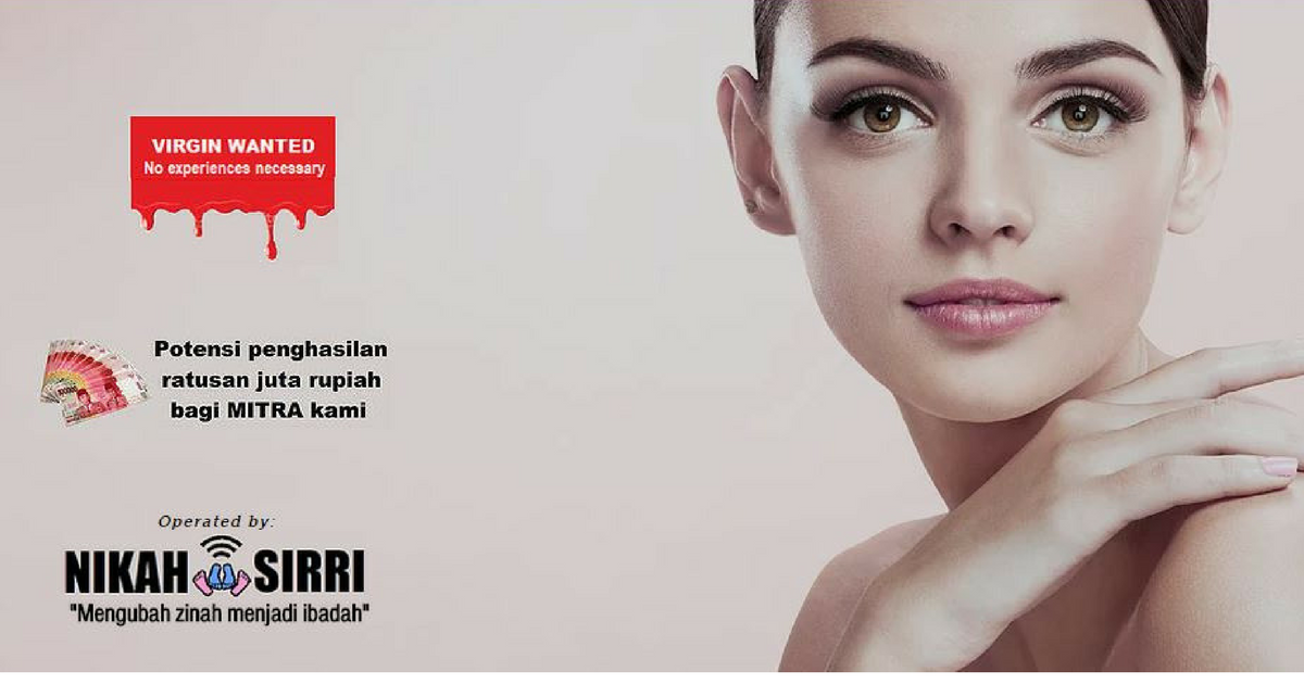A screenshot from the website nikahsirri.com, which has been blocked in Indonesia by the government. It includes the taglines: “Potential to earn hundreds of millions of rupiah as our partner” and “Change adultery into worship” 