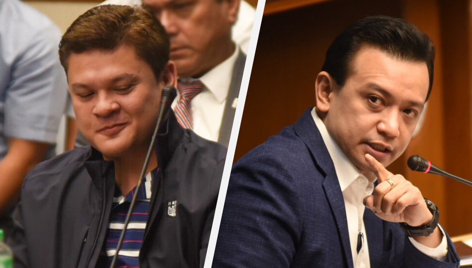 Paolo Duterte (left) was questioned by Senator Antonio Trillanes IV (right) in yesterday’s senate hearing. (Photo from ABS-CBN News.)