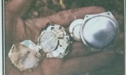 The remnants of Capt. Thaw Zin Soe’s watch found among the wreckage. Photo: Facebook / Office of the Commander-in-Chief