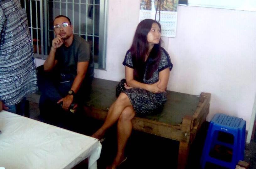 Lau Hon Meng (L) and Mok Choy Lin in detention. Photo: Facebook / News Watch