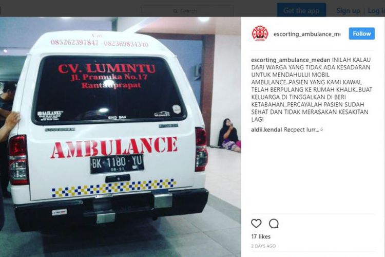Photo of an ambulance in Medan which failed to get a patient to hospital in time as other vehicles didn’t create space for it on the road. Photo: Instagram/@escorting_ambulance_medan