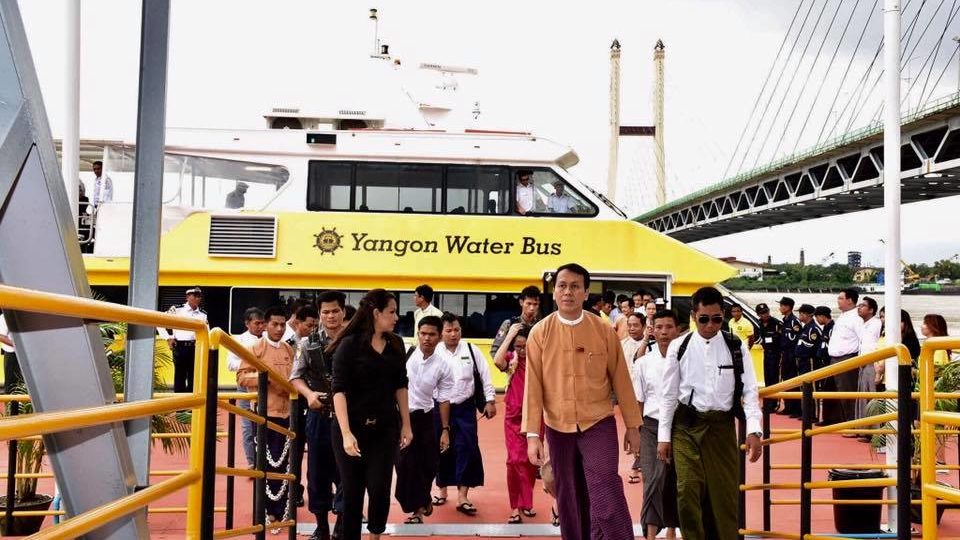 Yangon Region Chief Minister Phyo Min Thein tests the Yangon Water Bus service on September 24. Photo: Facebook / Yangon Water Bus