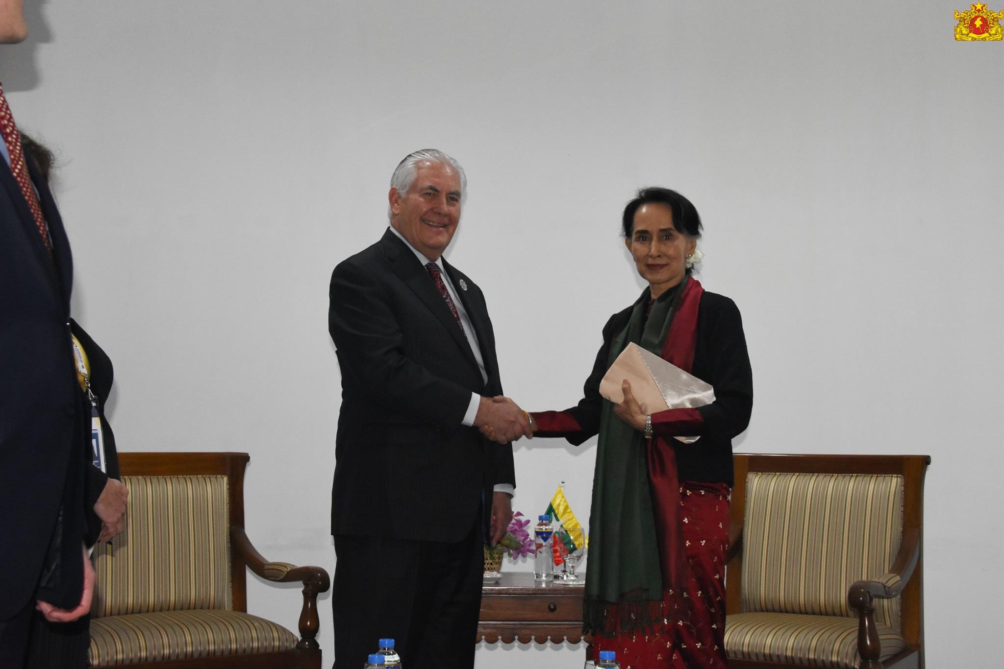 US Secretary of State Rex Tillerson meets Myanmar State Counsellor Aung San Suu Kyi on November 14, 2017. Photo: Facebook / Myanmar State Counsellor Office